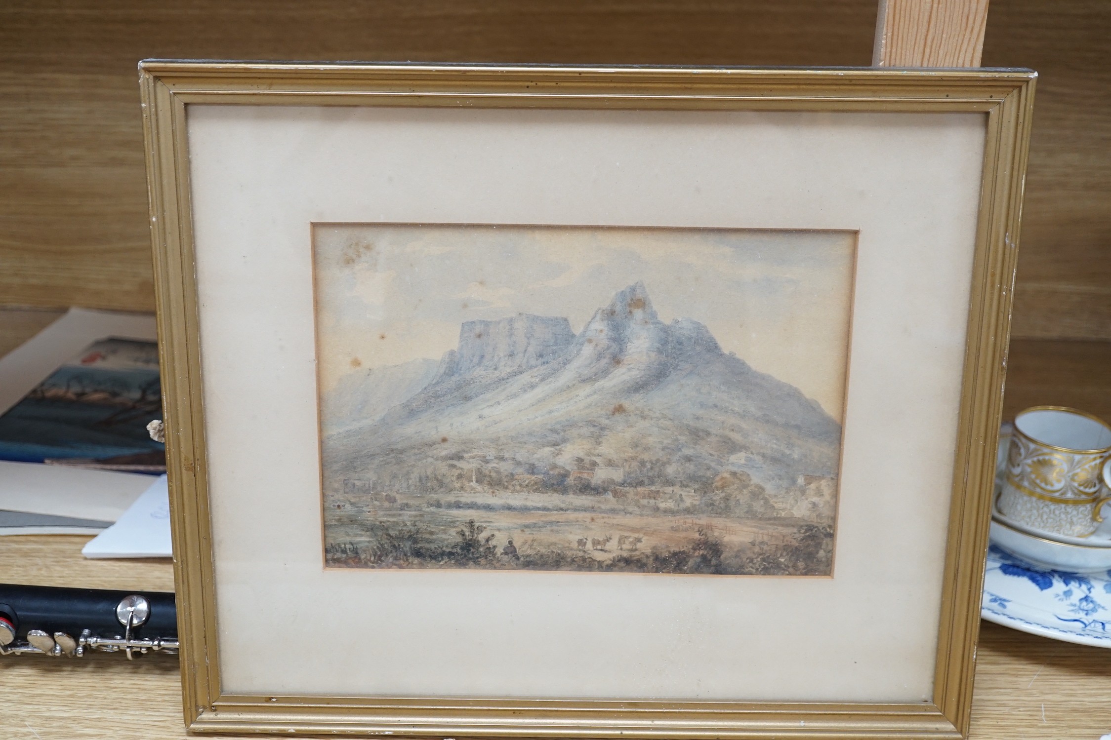 19th century South African School, watercolour, 'Lion's Head 1865, Devils Peake and Table Mountain from Rondevosch', 17 x 25cm